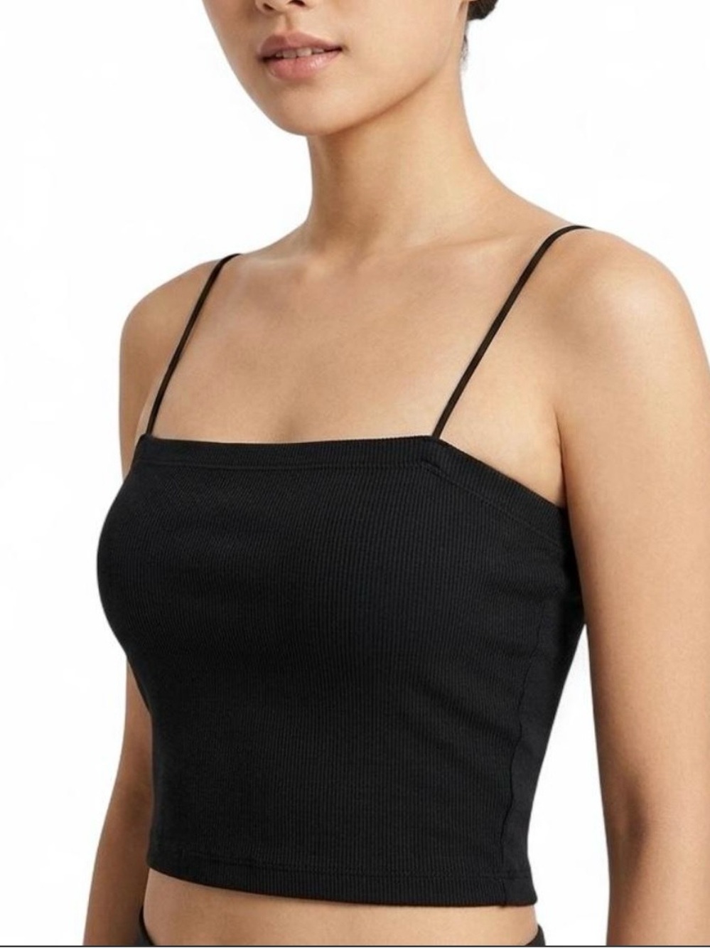 American Eagle Black ribbed square neck skinny spaghetti strap cropped tank top